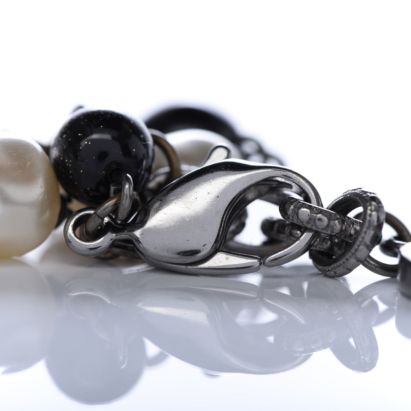 Enamel Pearl Beaded CC Bracelet Black Silver