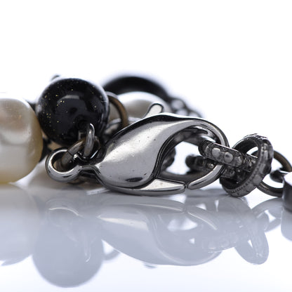 Chanel Enamel Pearl Beaded CC Bracelet Black Silver 4 of 4