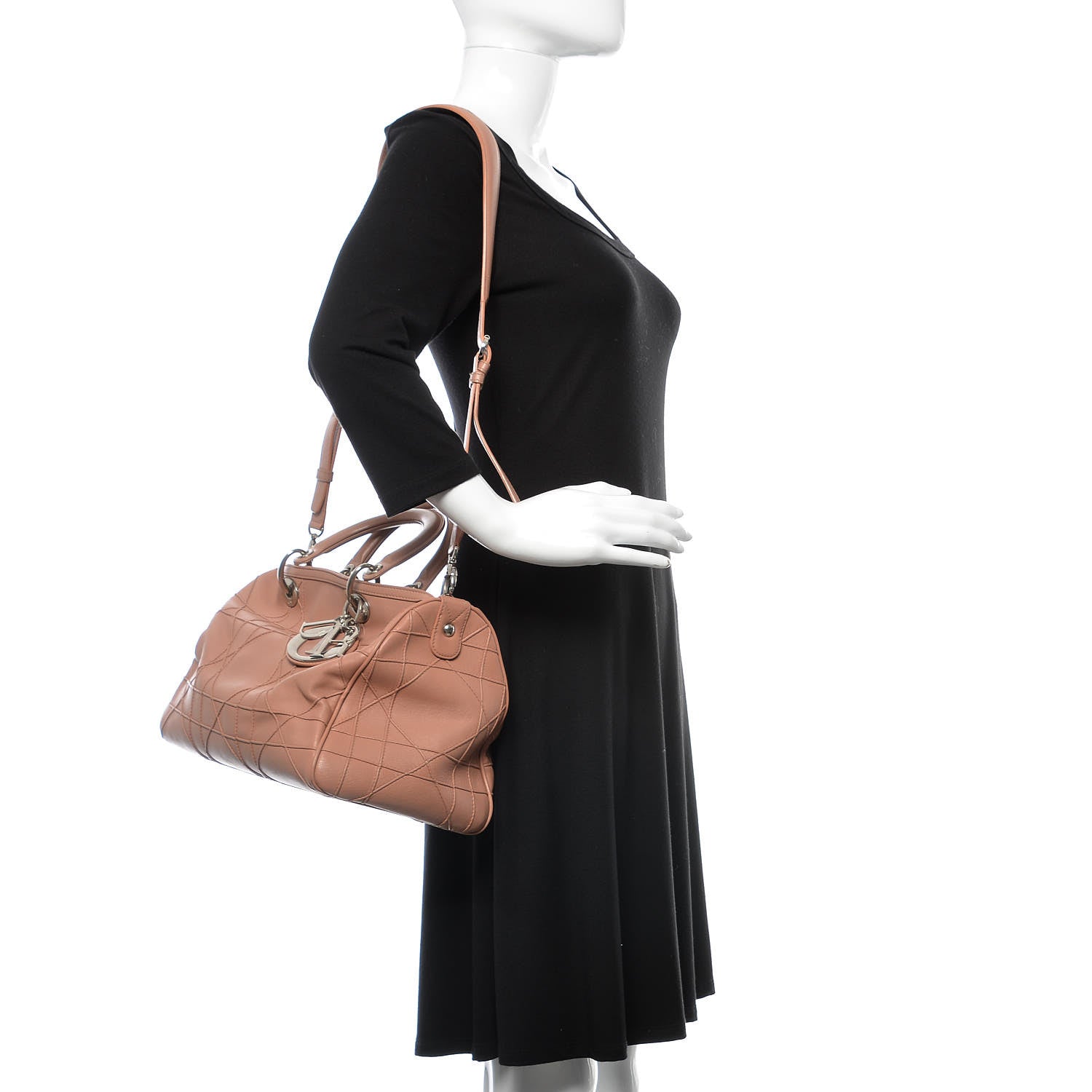 Christian Dior Lambskin Cannage Granville Polochon Bois de Rose 3 of 17