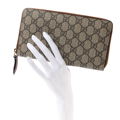 Gucci GG Supreme Monogram Cuoio Toscano Zip Around Organizer Wallet Beige Ebony Cuir 2 of 11