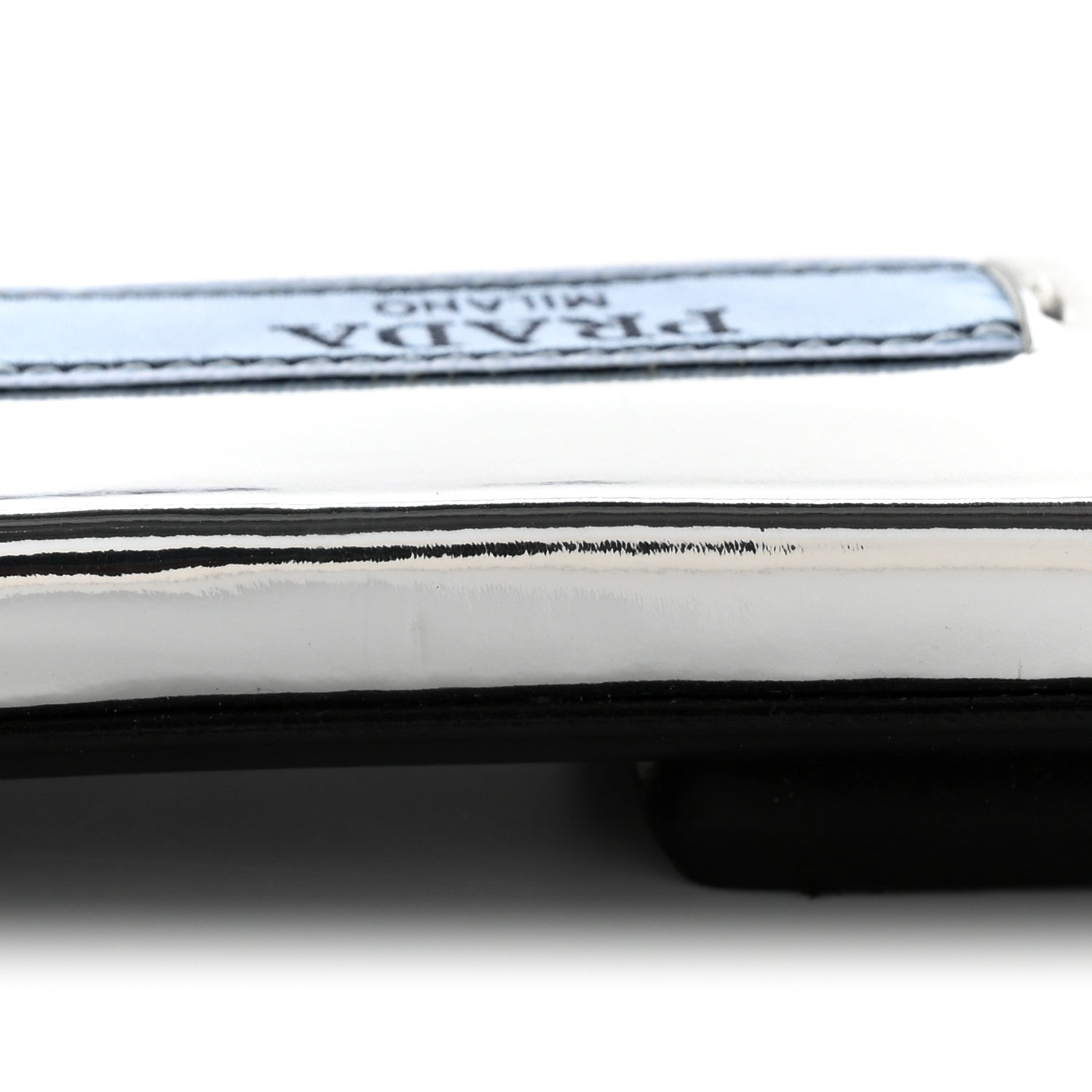 Prada Plexiglass Metallic Calfskin Metal Triangle Logo Ciabatte Flat Slide Sandals 40 Argento 10 of 12