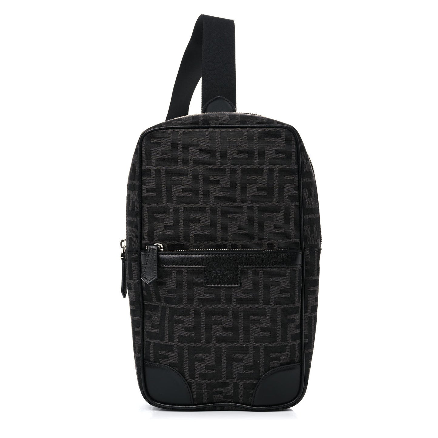 Recycled Fabric Jacquard Vitello Astro FF 1974 One-Shoulder Travel Backpack Asfalto Black