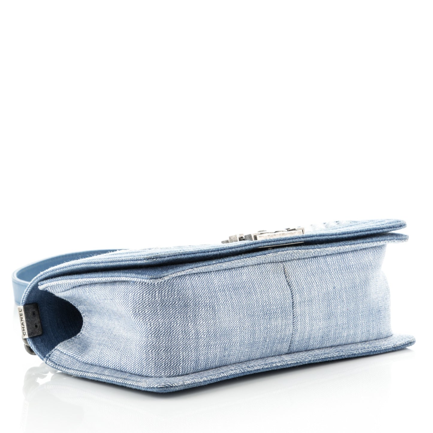 Denim Chevron Quilted Medium Boy Flap Blue