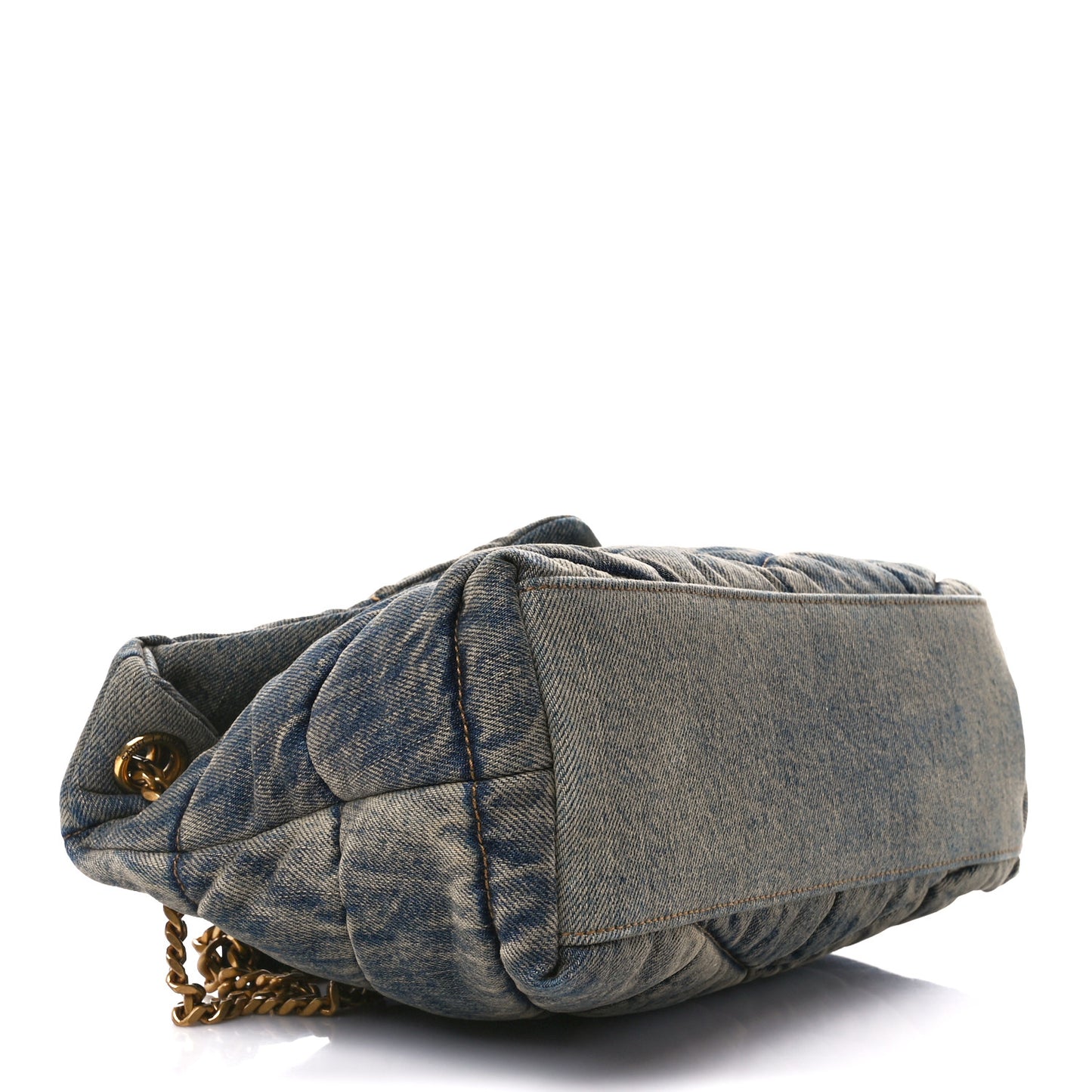 Denim Quilted Small Loulou Puffer Monogram Chain Satchel Rodeo Blue