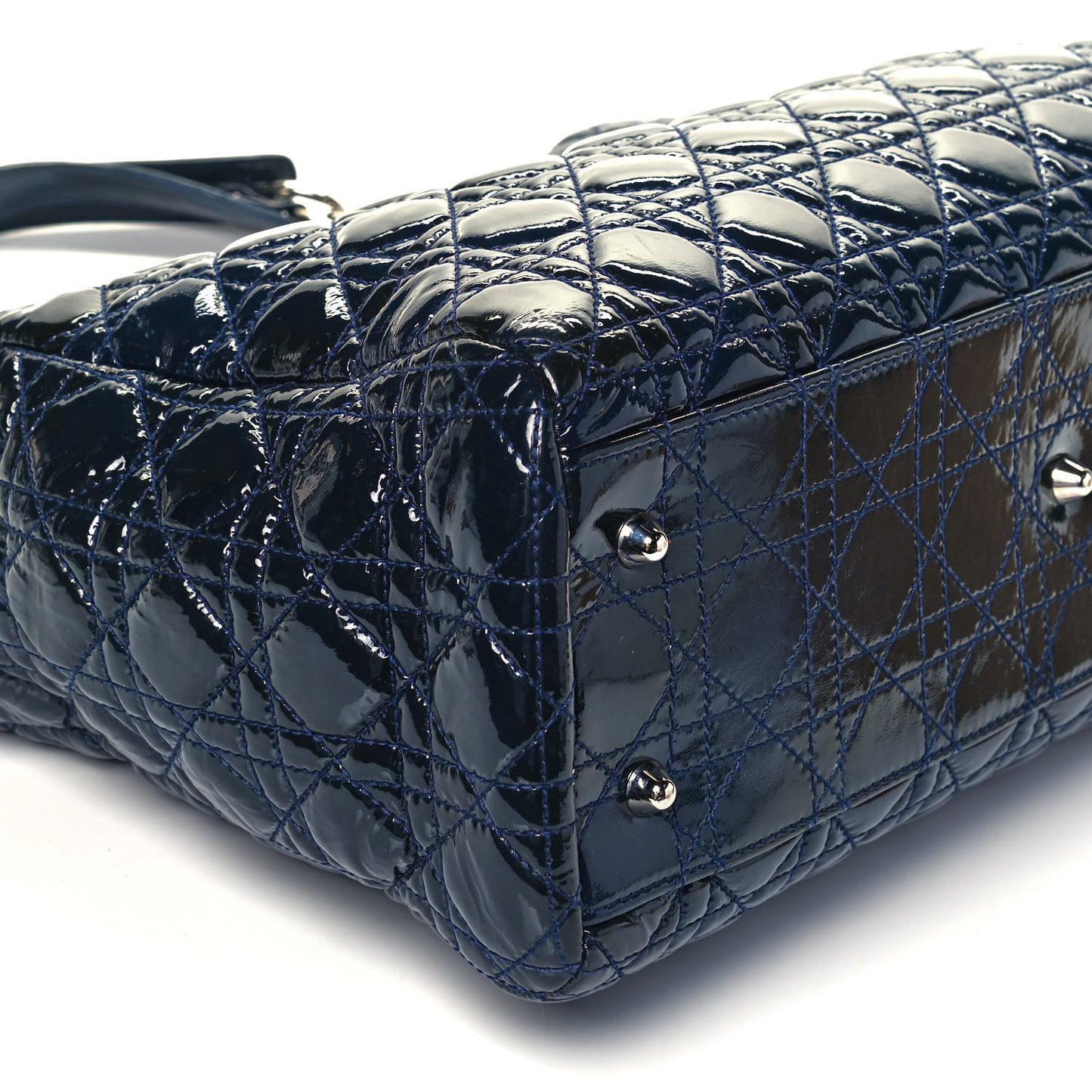 Patent Cannage Large Dior Soft Shopping Tote Navy Blue