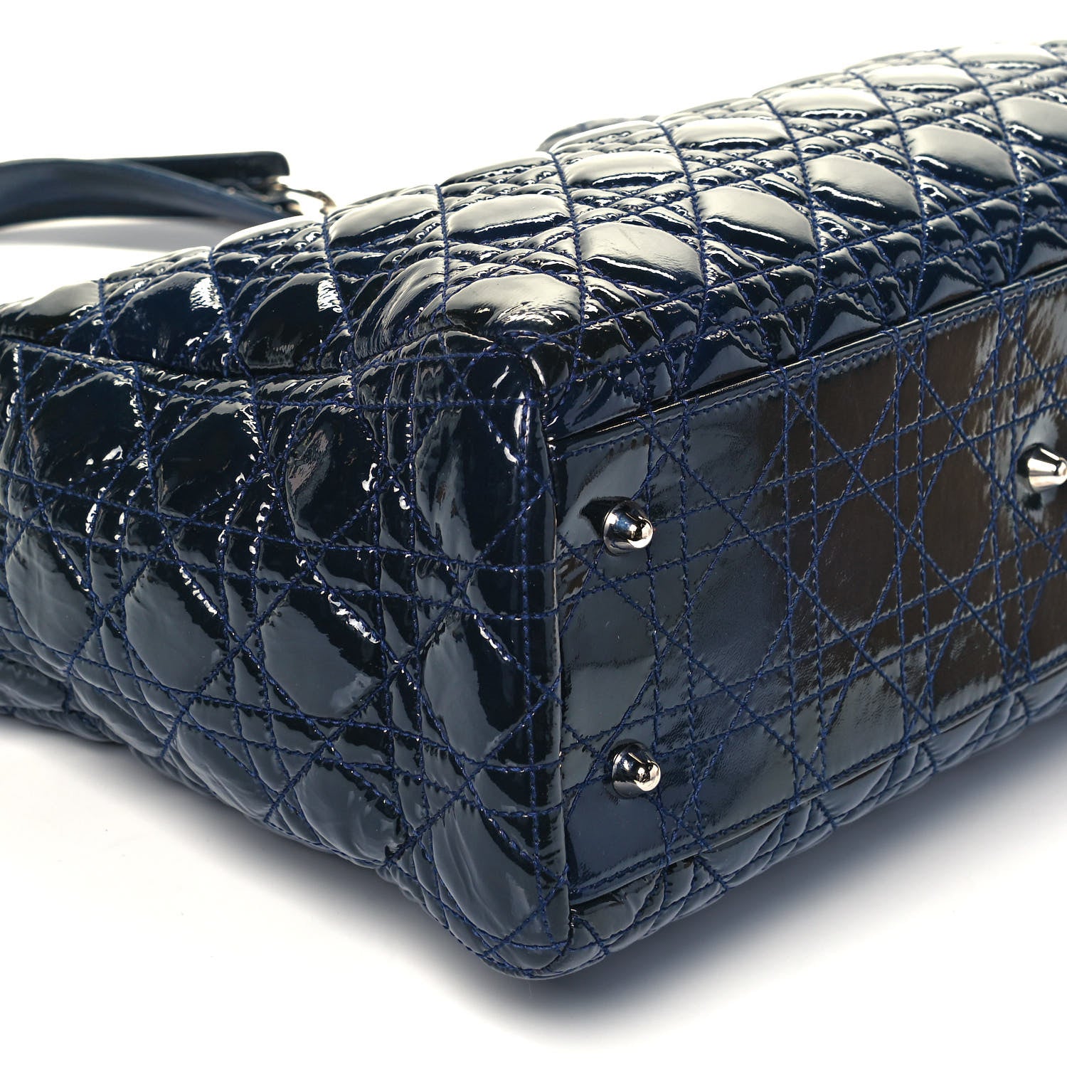 Christian Dior Patent Cannage Large Dior Soft Shopping Tote Navy Blue 6 of 7