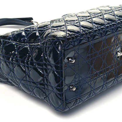 Christian Dior Patent Cannage Large Dior Soft Shopping Tote Navy Blue 6 of 7