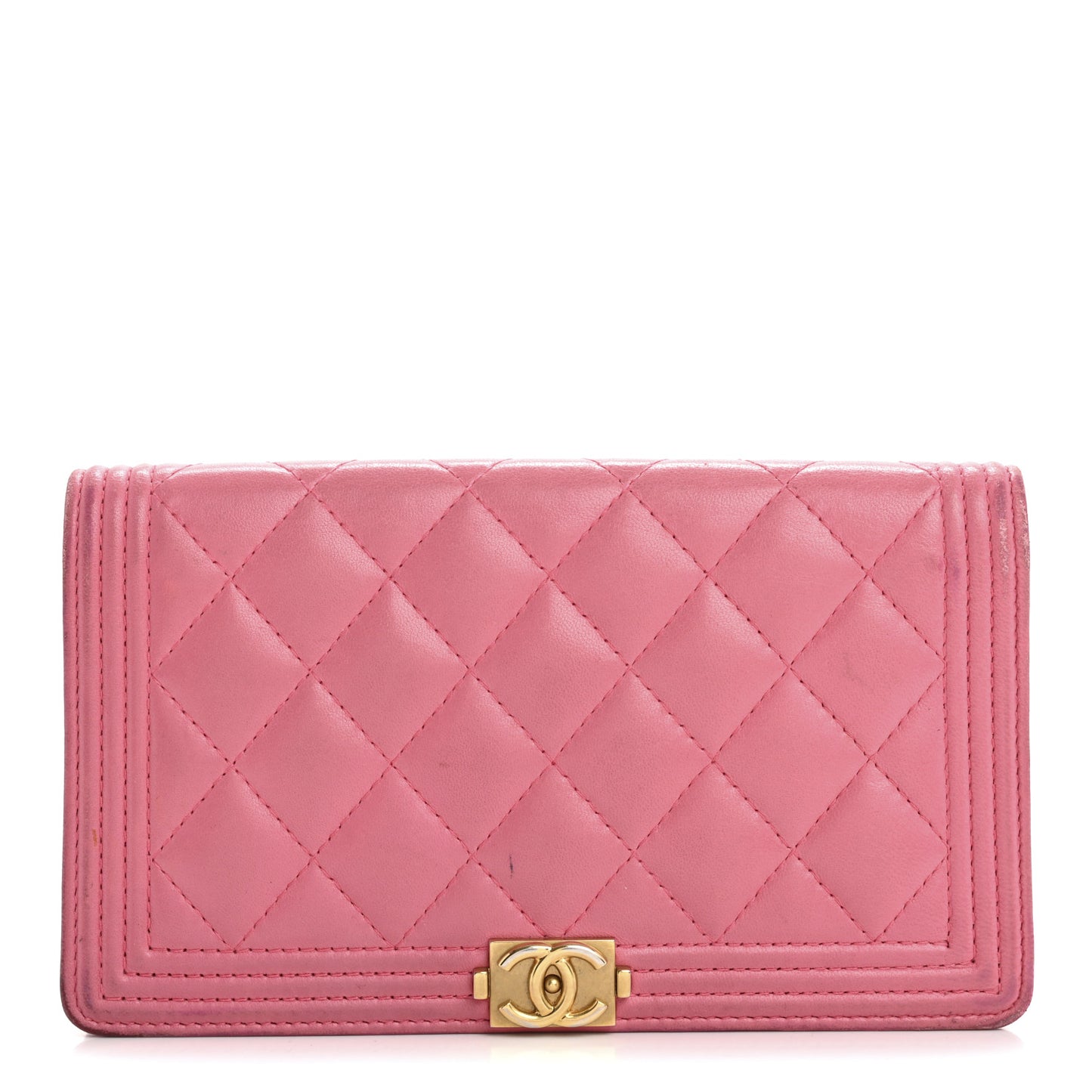 Lambskin Quilted Boy Yen Wallet Pink