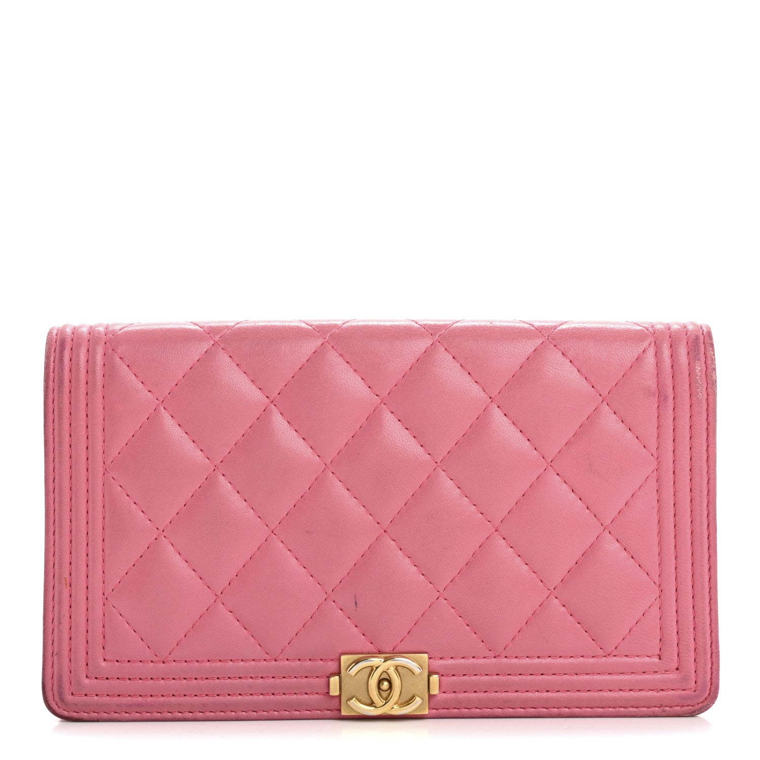 Chanel Lambskin Quilted Boy Yen Wallet Pink 1 of 17