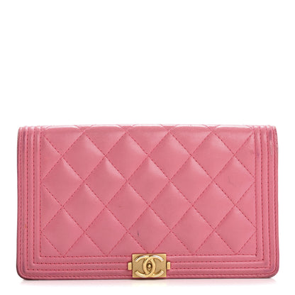 Chanel Lambskin Quilted Boy Yen Wallet Pink 1 of 17