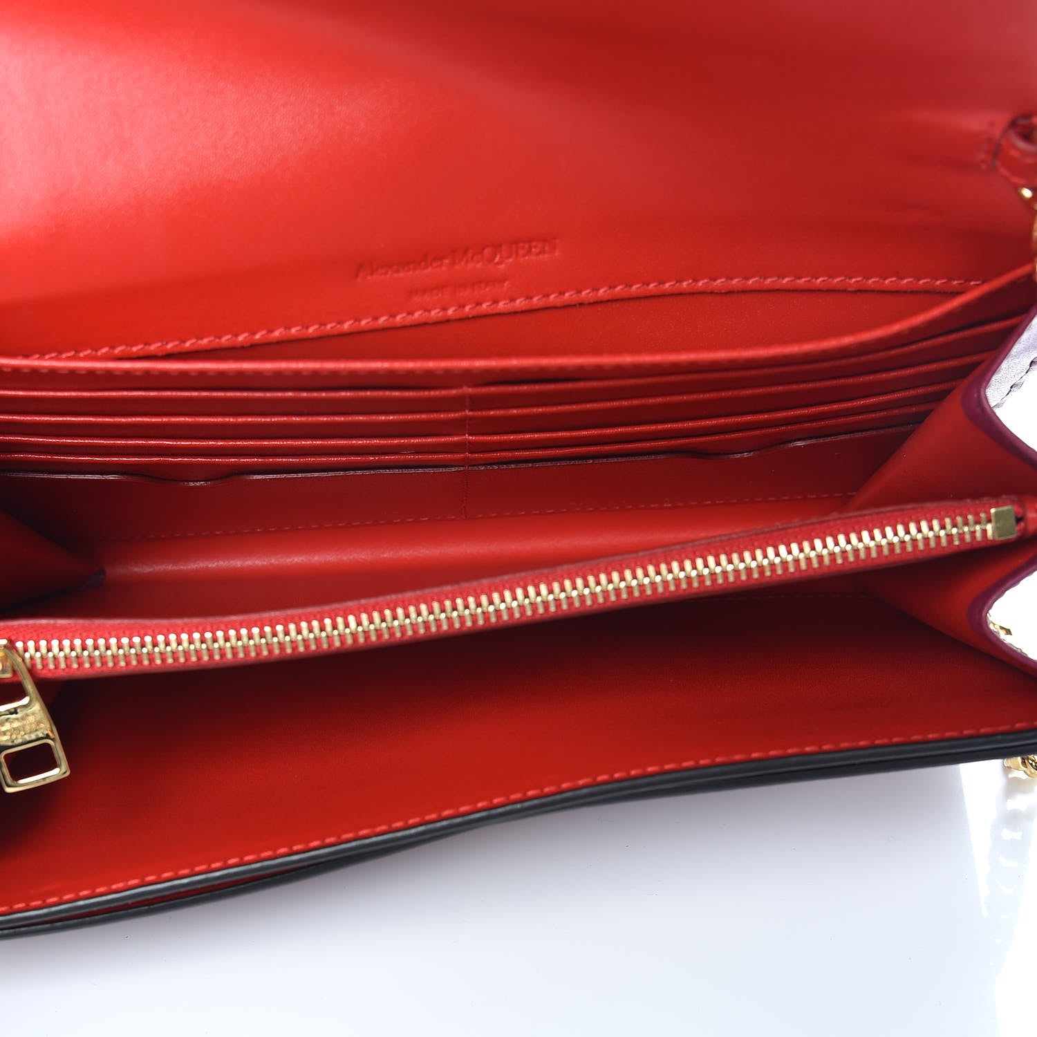 Alexander McQueen Calfskin Crystal Pin Envelope Wallet On Chain Red 7 of 9