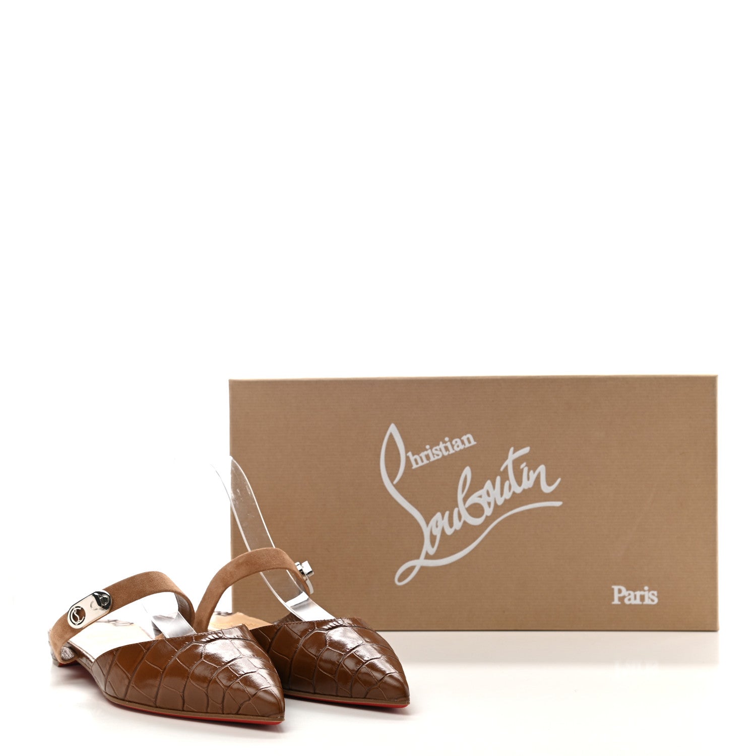 Christian Louboutin Calfskin Crocodile Embossed Choc Lock Flats 38 Biscotto 8 of 8