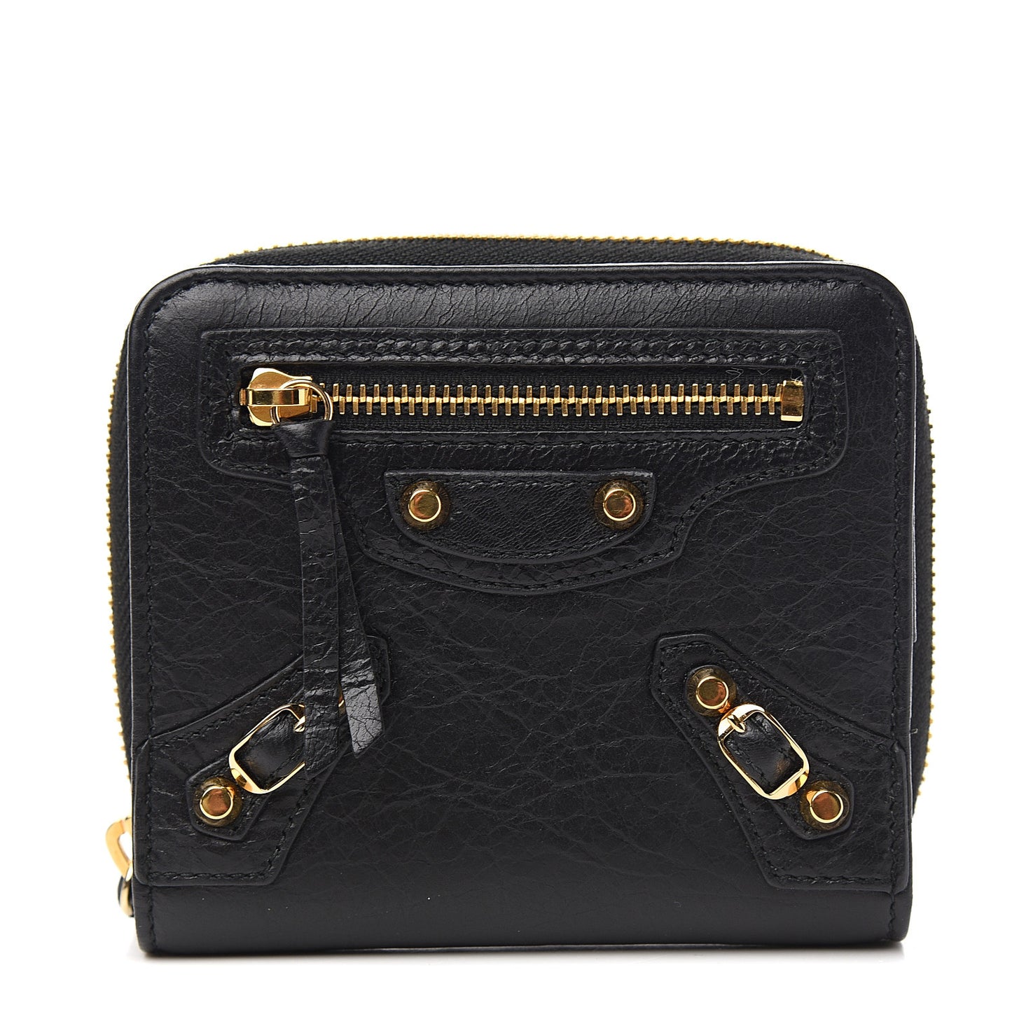 Agneau Classic Gold Hardware Compact Wallet Black