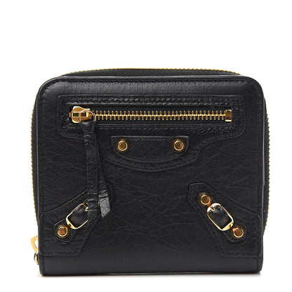 Balenciaga Agneau Classic Gold Hardware Compact Wallet Black 1 of 7