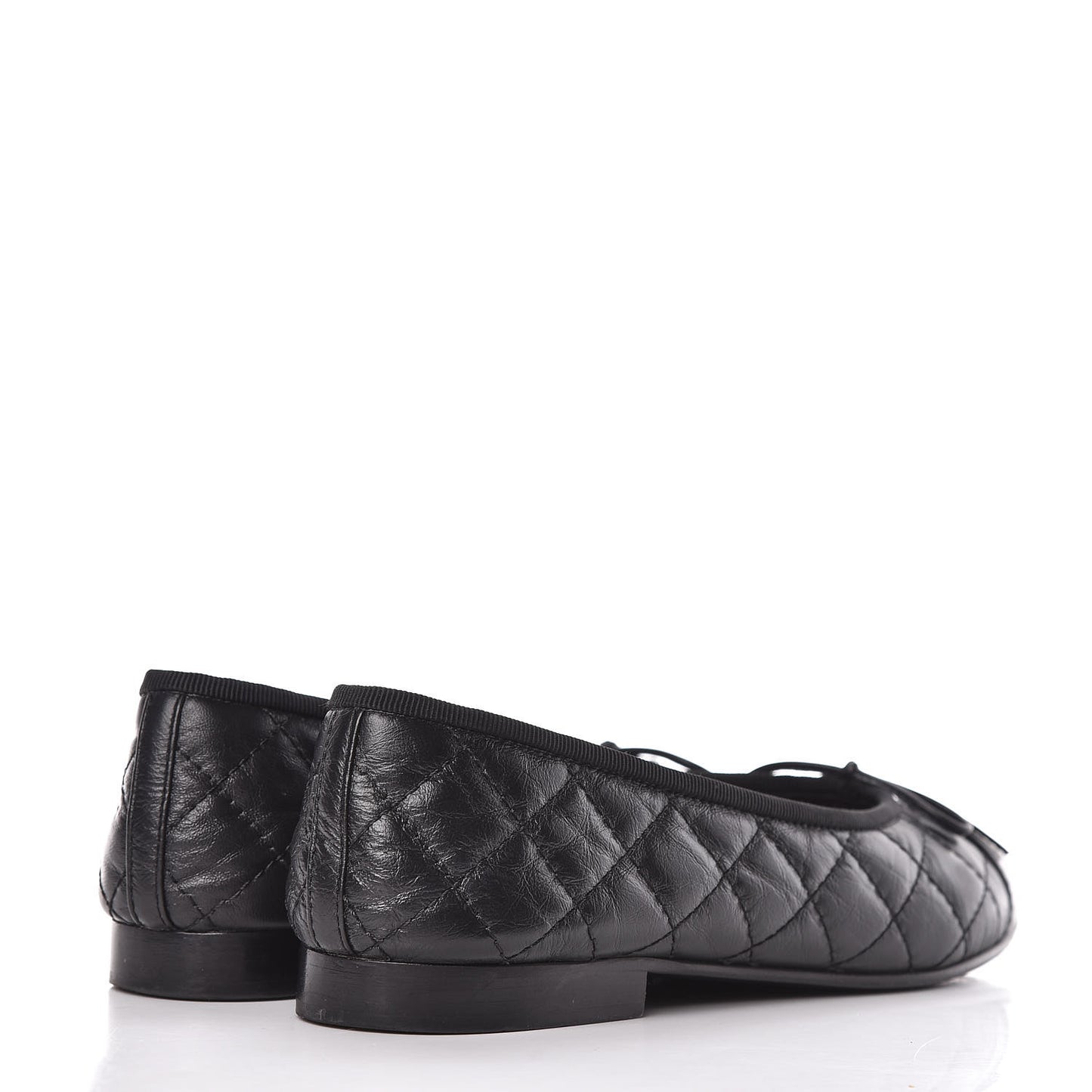 Aged Calfskin Quilted CC Cap Toe Ballerina Flats 36.5 Black