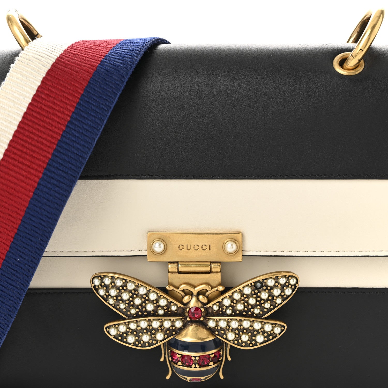 Gucci Calfskin Sylvie Web Queen Margaret Shoulder Bag Mystic White Black 8 of 10