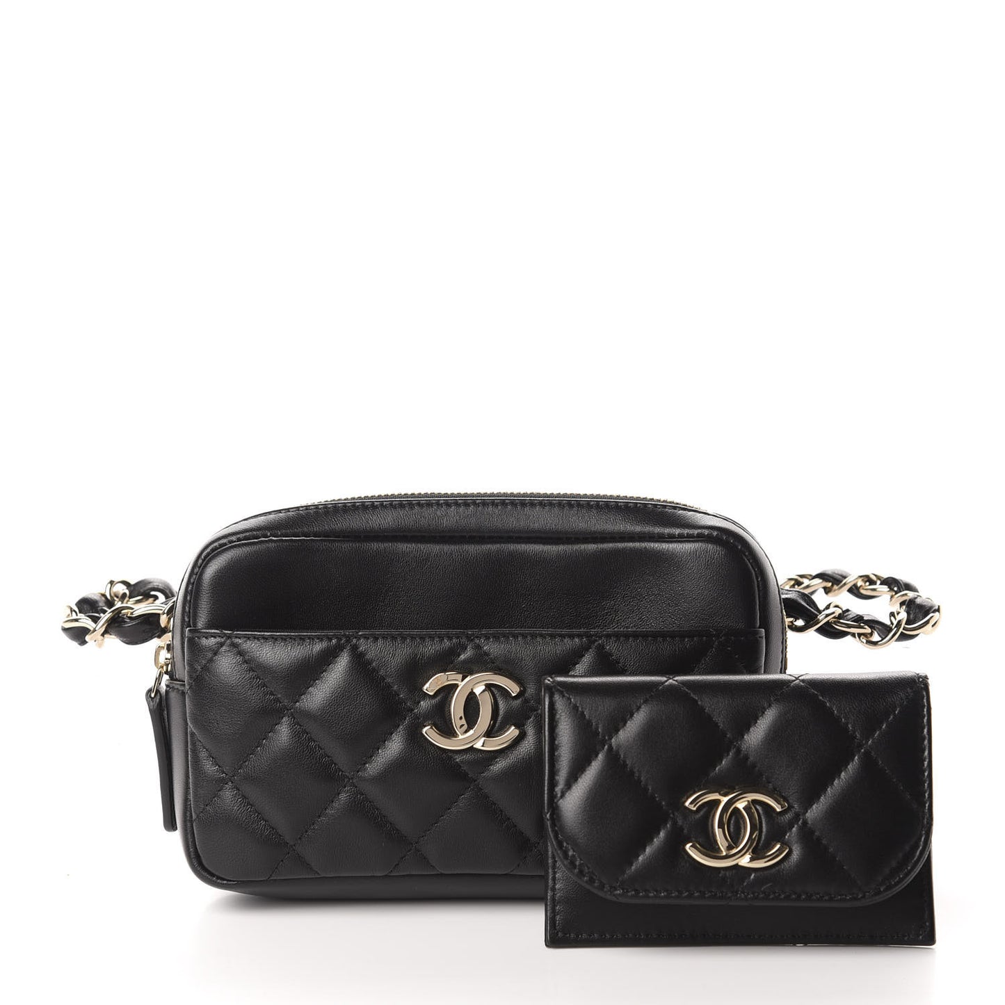 Lambskin Quilted Waist Bag Black