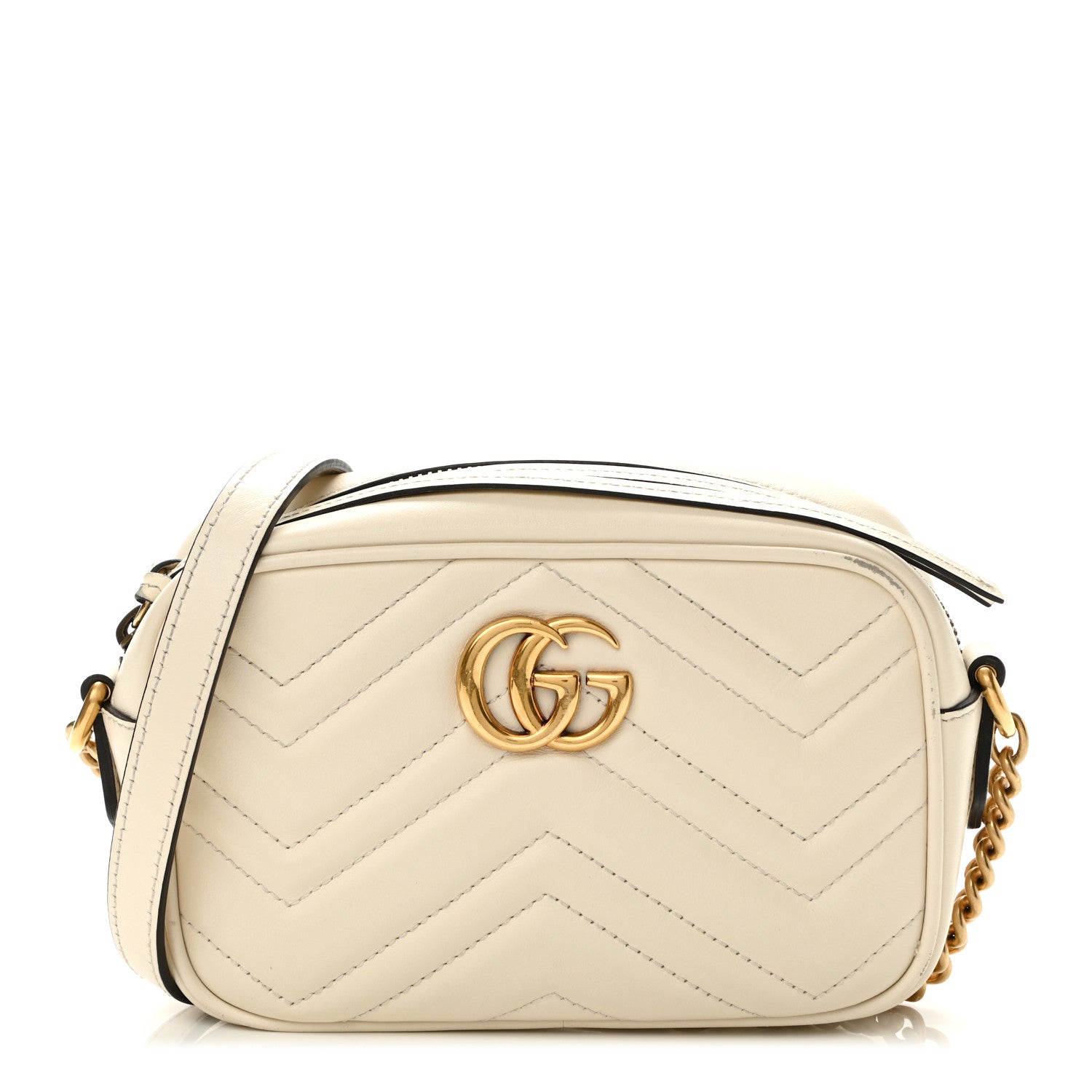 Gucci Calfskin Matelasse Mini GG Marmont Chain Shoulder Bag White 1 of 19