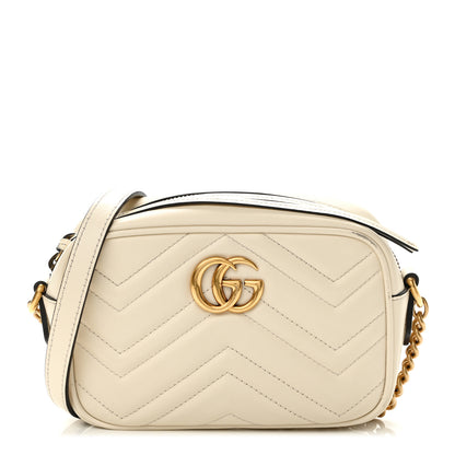 Gucci Calfskin Matelasse Mini GG Marmont Chain Shoulder Bag White 1 of 19