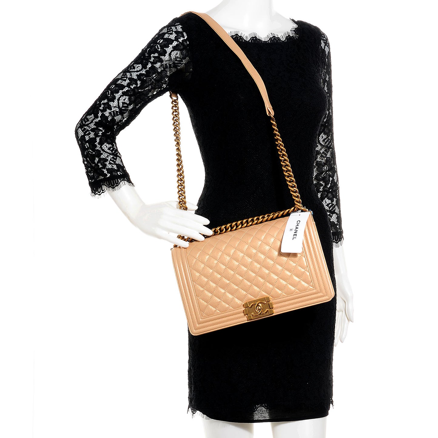 Pearl Calfskin New Medium Boy Flap Gold
