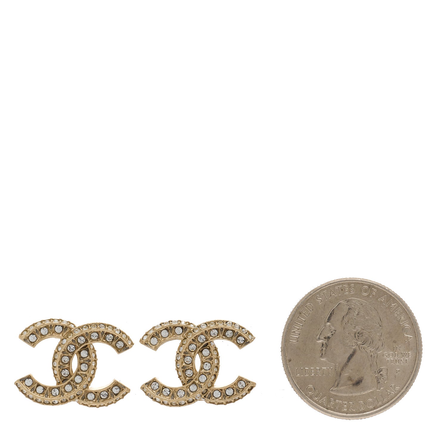 Chanel Crystal Timeless CC Earrings Light Gold 2 of 5