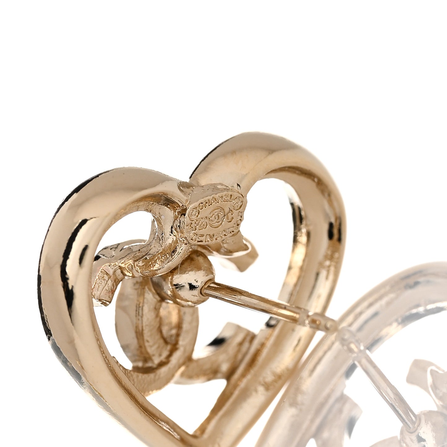 Metal Crystal CC Logo Heart Earrings Gold