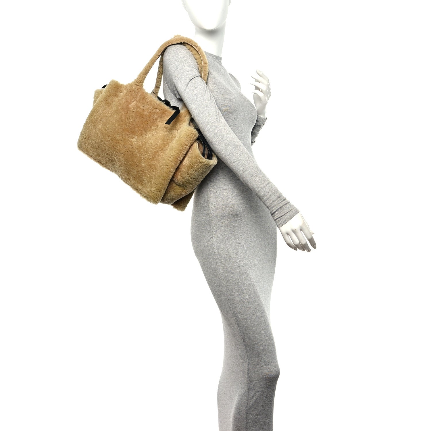 Celine Shearling Cabas Natural Tan 2 of 9