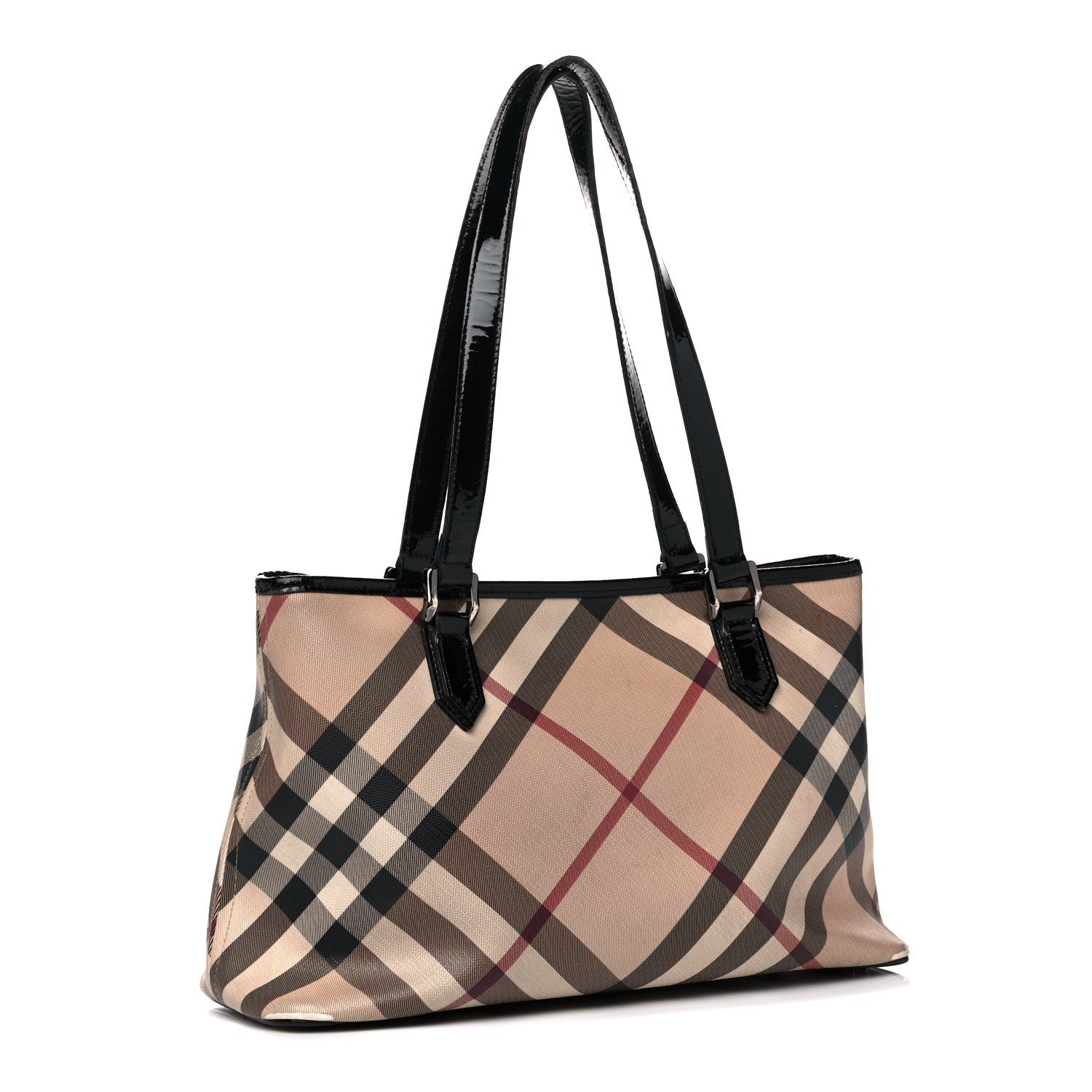 Burberry Nova Check Patent Trim Shopper Tote Black 3 of 29
