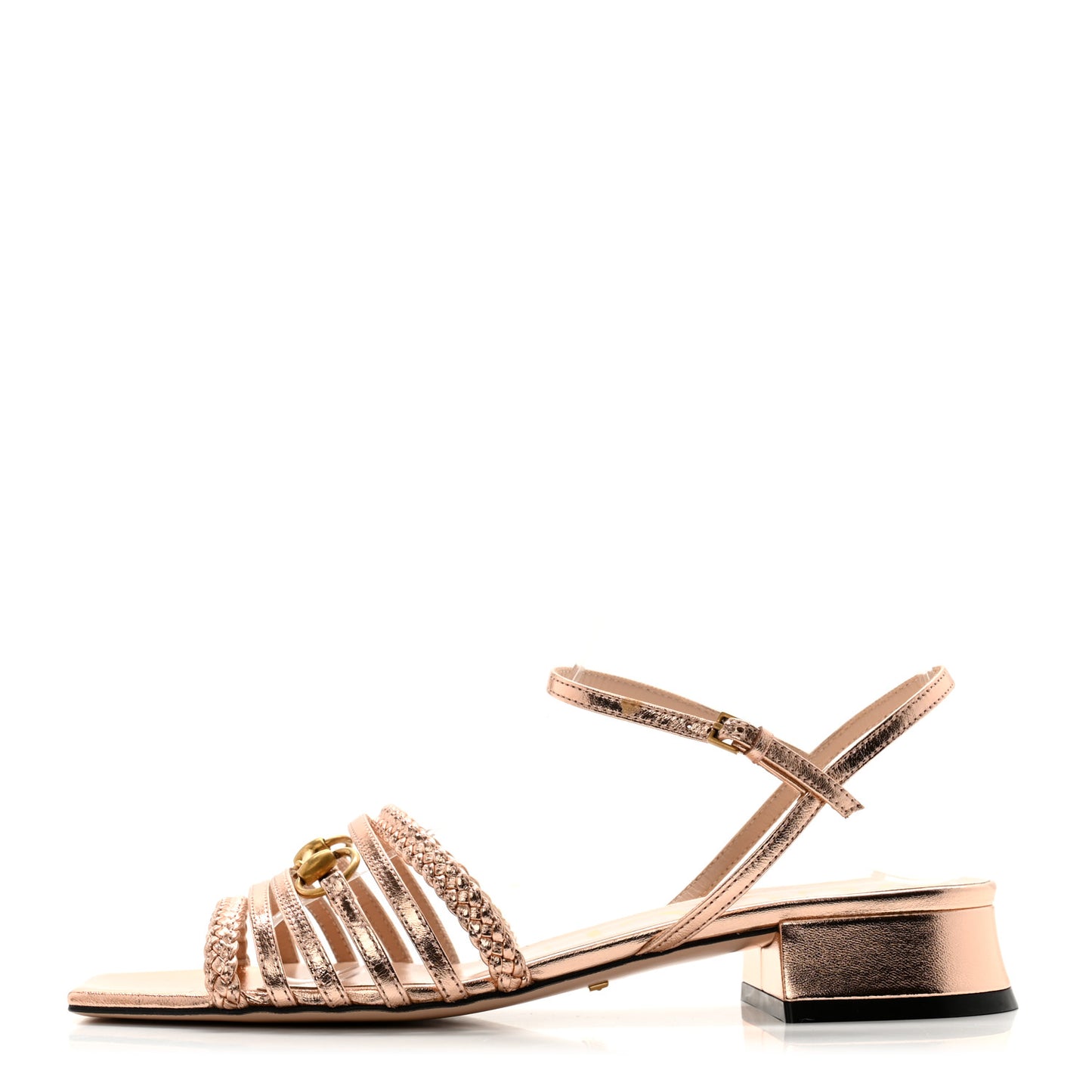 Metallic Nappa Braided Ketty Horsebit Sandals 38 Salmone