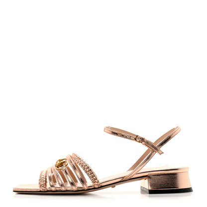 Gucci Metallic Nappa Braided Ketty Horsebit Sandals 38 Salmone 1 of 10