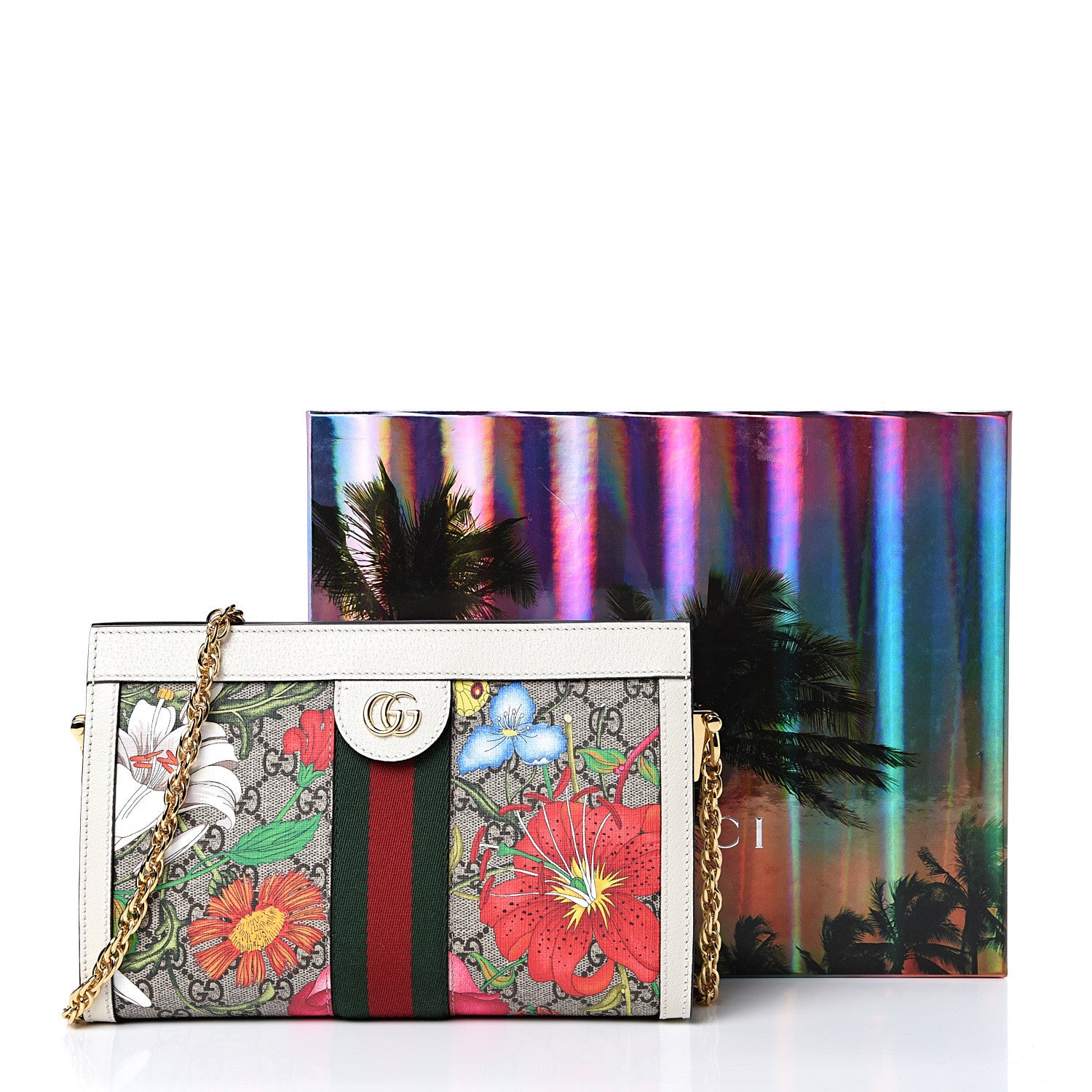 Gucci GG Supreme Monogram Flora Web Small Ophidia Chain Shoulder Bag White 11 of 11