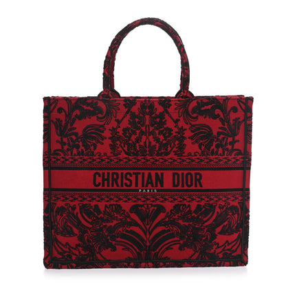 Christian Dior Canvas Embroidered Large Ornamental Cornely Effect Book Tote Red Black 1 of 10