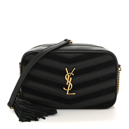 Saint Laurent Calfskin Suede Matelasse Monogram Mini Lou Camera Bag Black 1 of 12