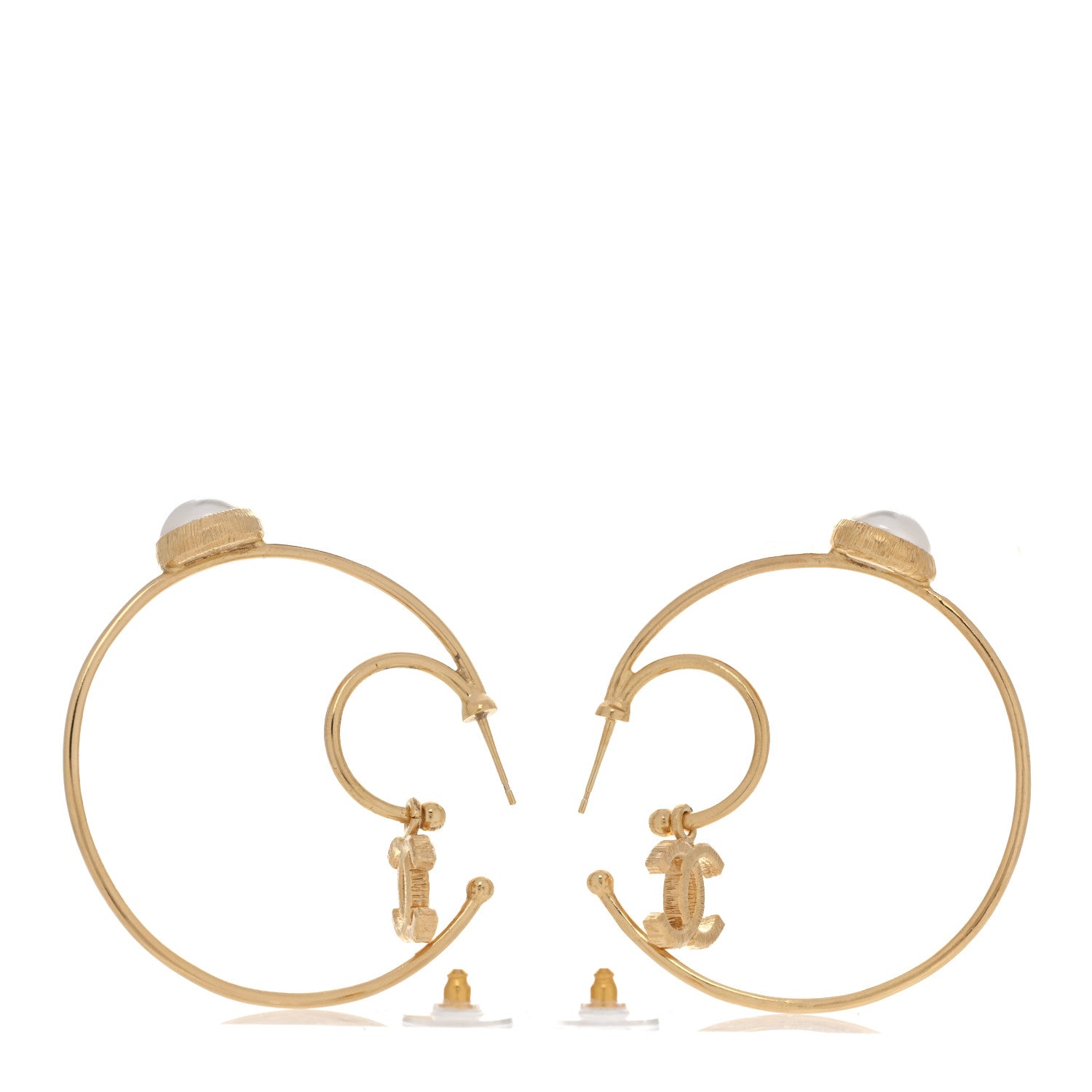 Chanel Pearl CC Tags Hoop Earrings Gold 3 of 5
