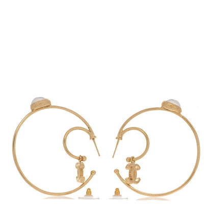 Chanel Pearl CC Tags Hoop Earrings Gold 3 of 5