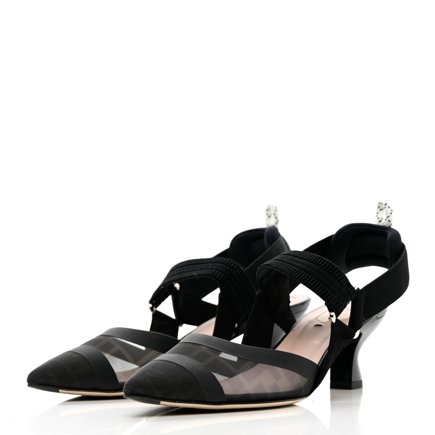 Fendi Technical Mesh FF Colibri Slingback Low-Heel Pumps 37.5 Black 3 of 13