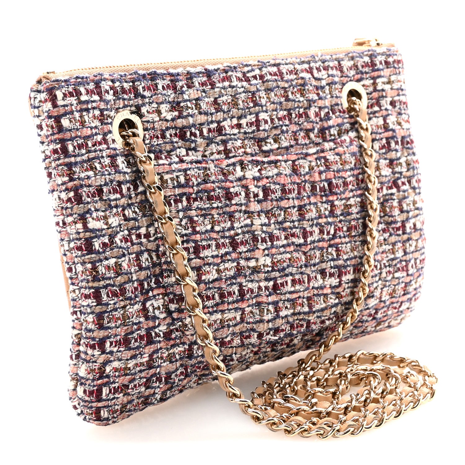 Chanel Tweed Lambskin Quilted Pouch Beige Multicolor 3 of 10