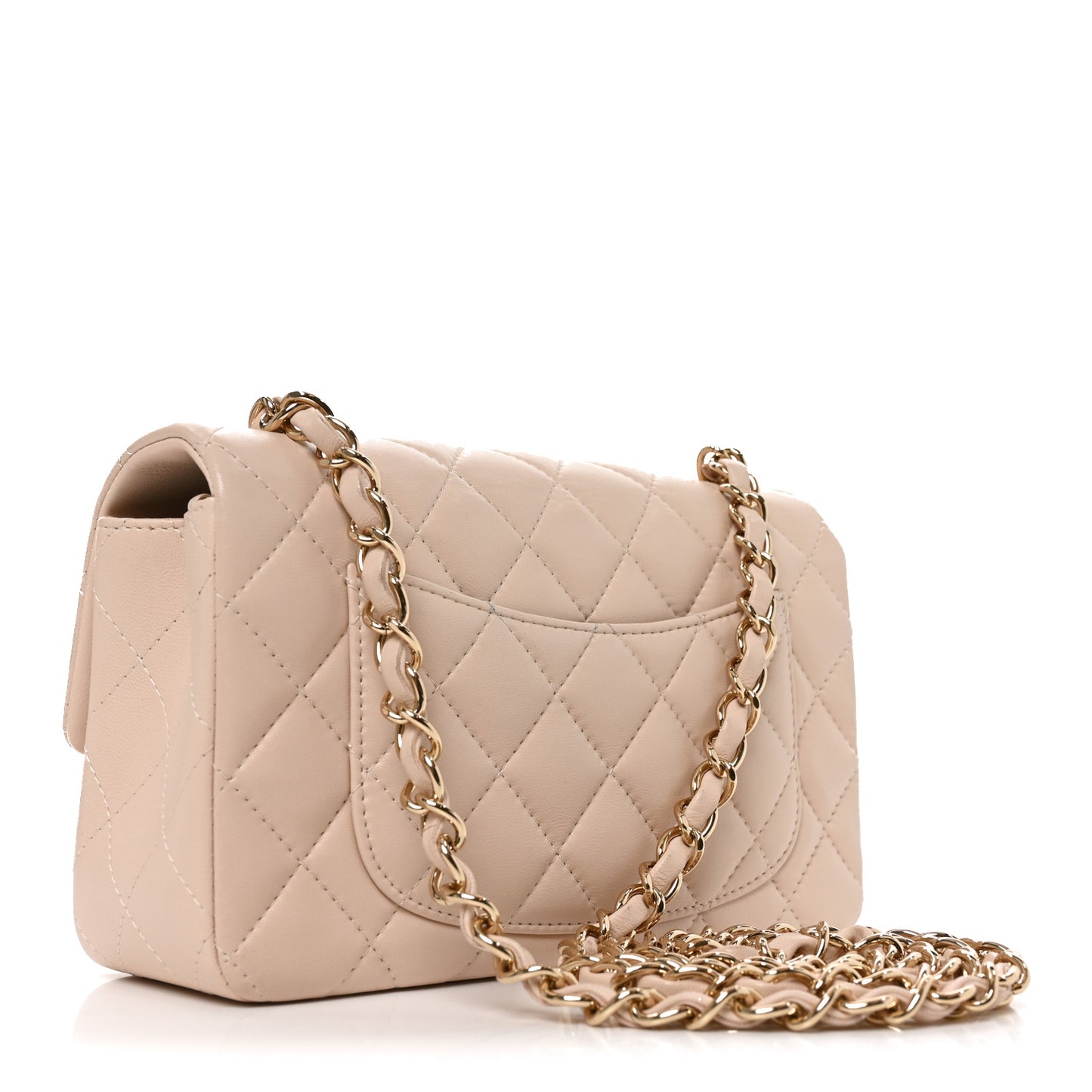 Lambskin Quilted Mini Rectangular Flap Light Beige