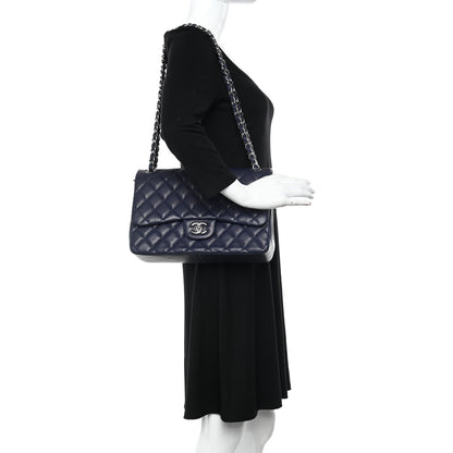 Chanel Caviar Quilted Jumbo Double Flap Navy Blue 2 of 12