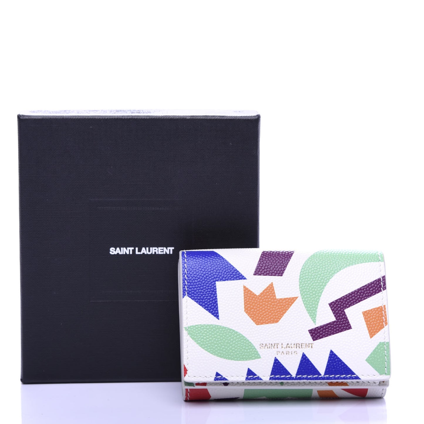 Grained Calfskin Paris Petite Compact Wallet White Multicolor