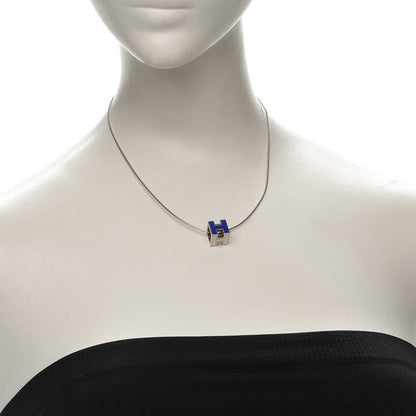 Hermes Lacquered Palladium Cage d'H Pendant Necklace Bleu 2 of 7