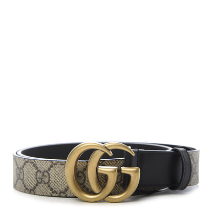 Gucci GG Supreme Monogram Matte Plutone Calfskin Double G 30mm Belt 90 36 Beige Ebony Black 1 of 5