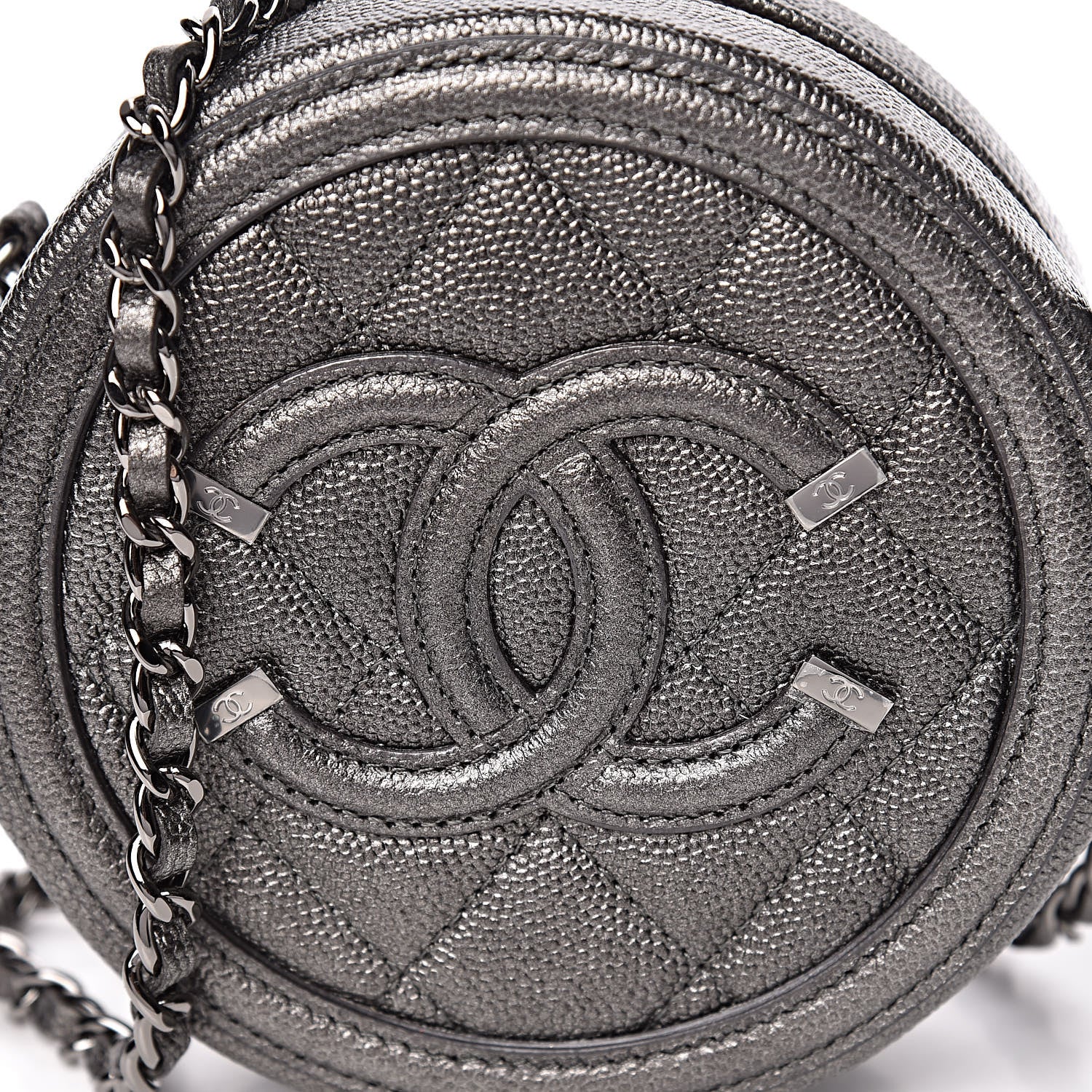 Chanel Metallic Caviar Quilted Round Filigree Crossbody Dark Silver 10 of 11