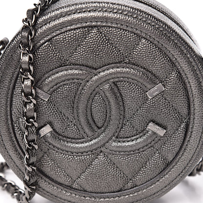 Chanel Metallic Caviar Quilted Round Filigree Crossbody Dark Silver 10 of 11