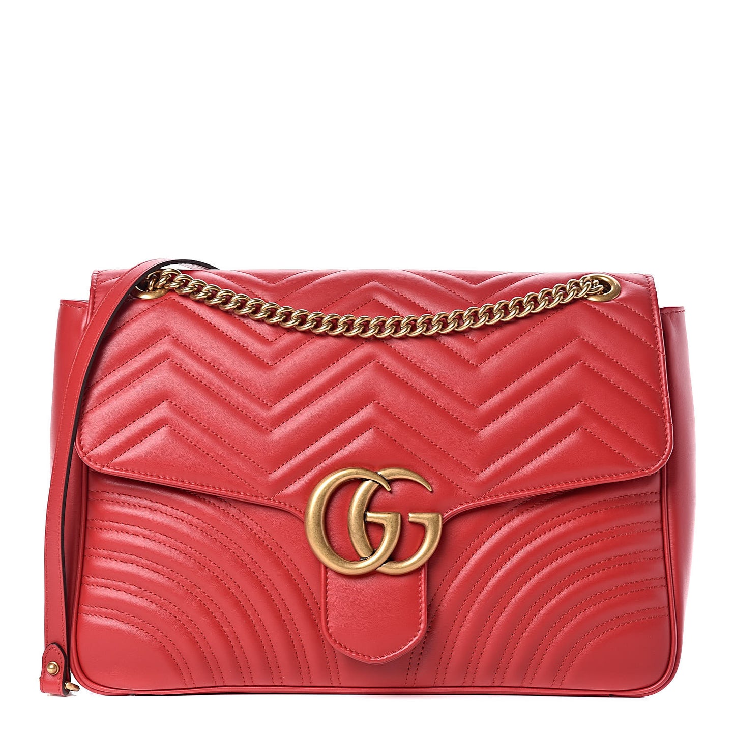 Calfskin Matelasse Large GG Marmont Shoulder Bag Hibiscus Red