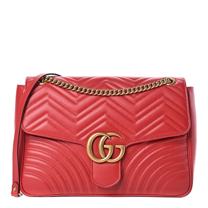 Gucci Calfskin Matelasse Large GG Marmont Shoulder Bag Hibiscus Red 1 of 10