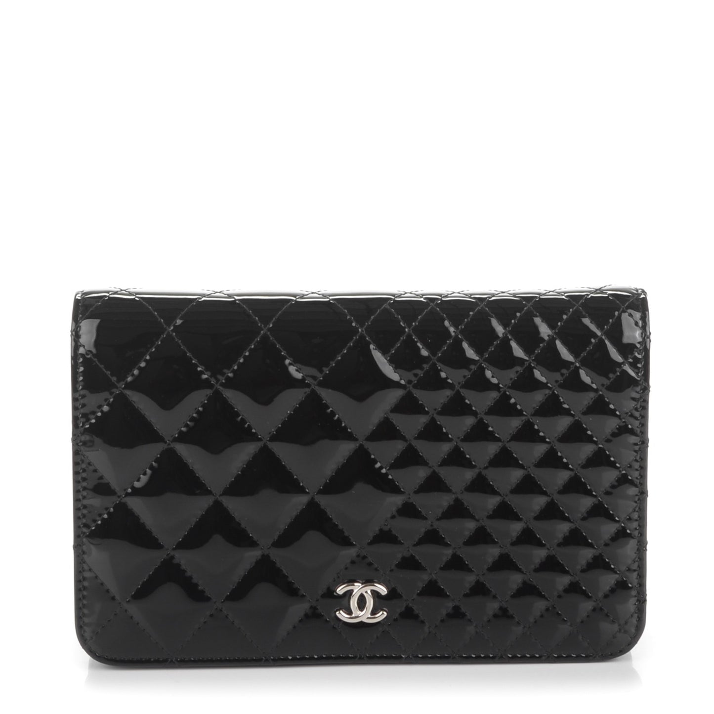 Patent Double Quilted Wallet On Chain WOC Black