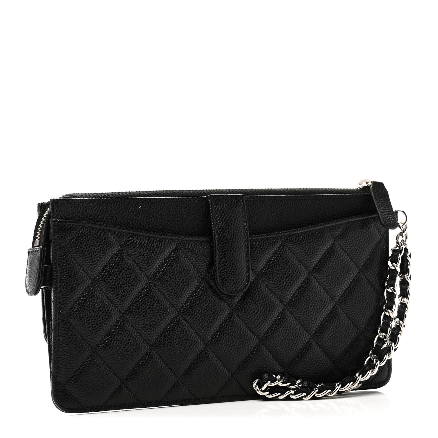 Caviar Quilted Classic Pouch With Handle Black