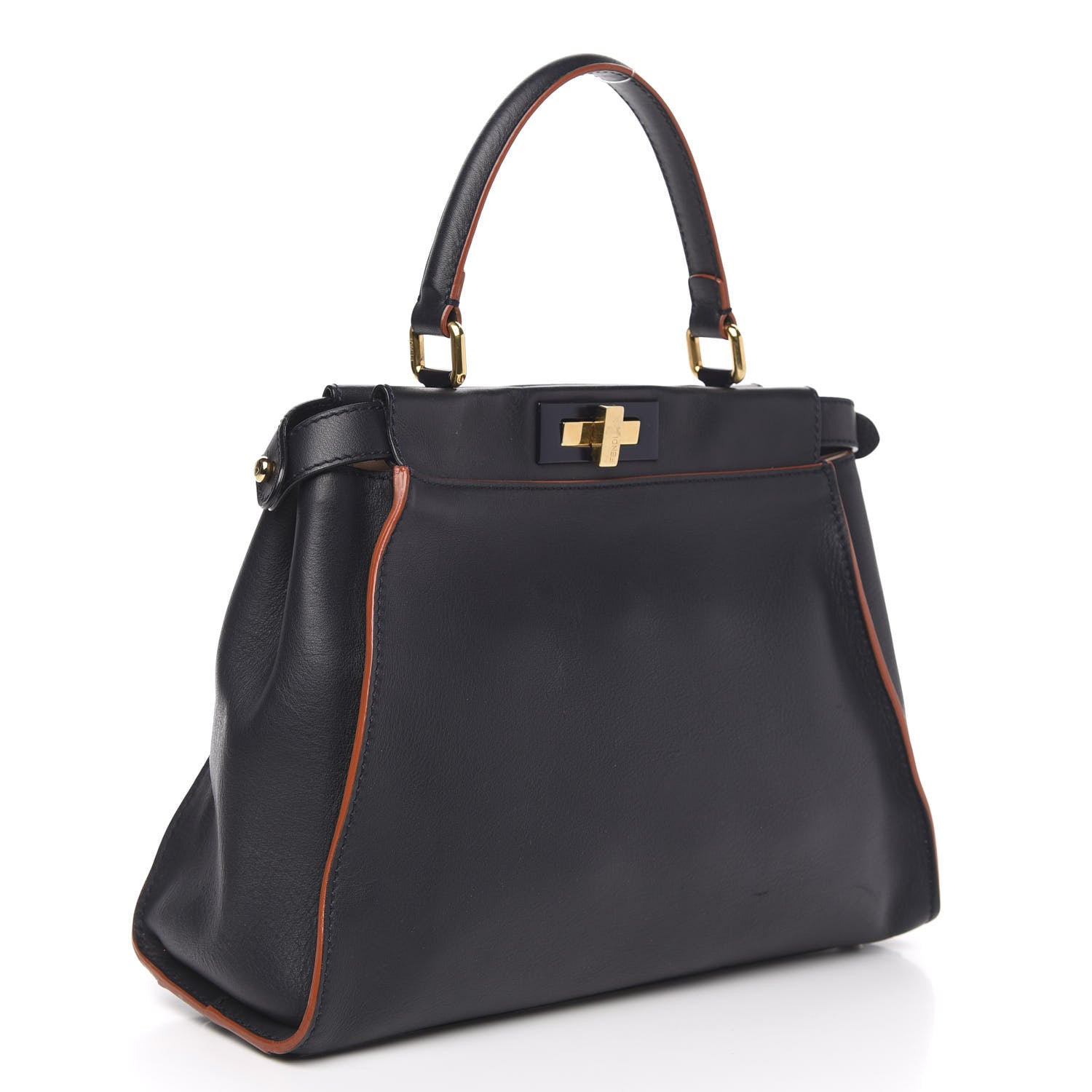 Fendi Vitello Seta Burro Medium Peekaboo Iconic Satchel Blue Notte Plaster 3 of 13