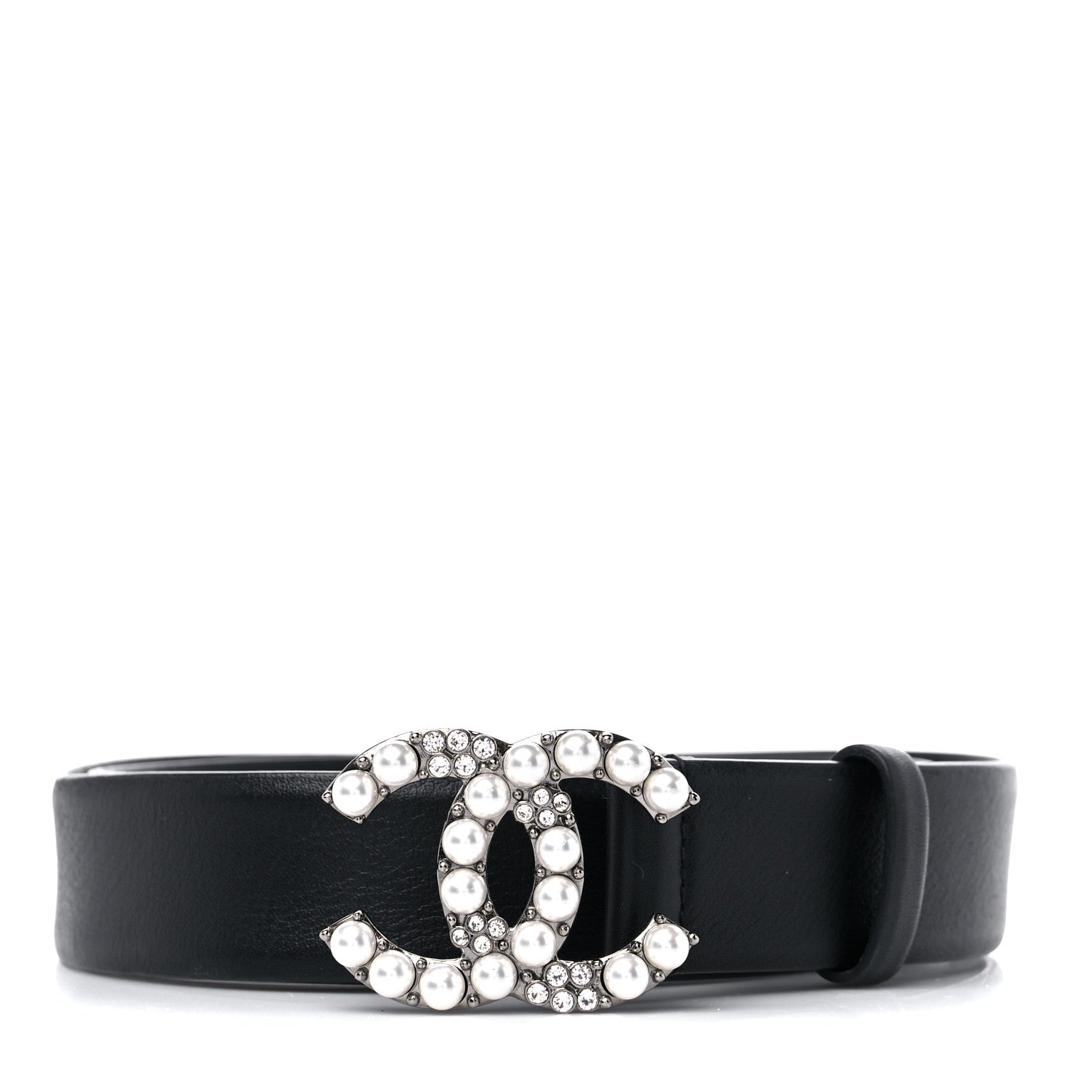 Chanel Calfskin Pearl Crystal CC Belt 85 34 Black 1 of 6